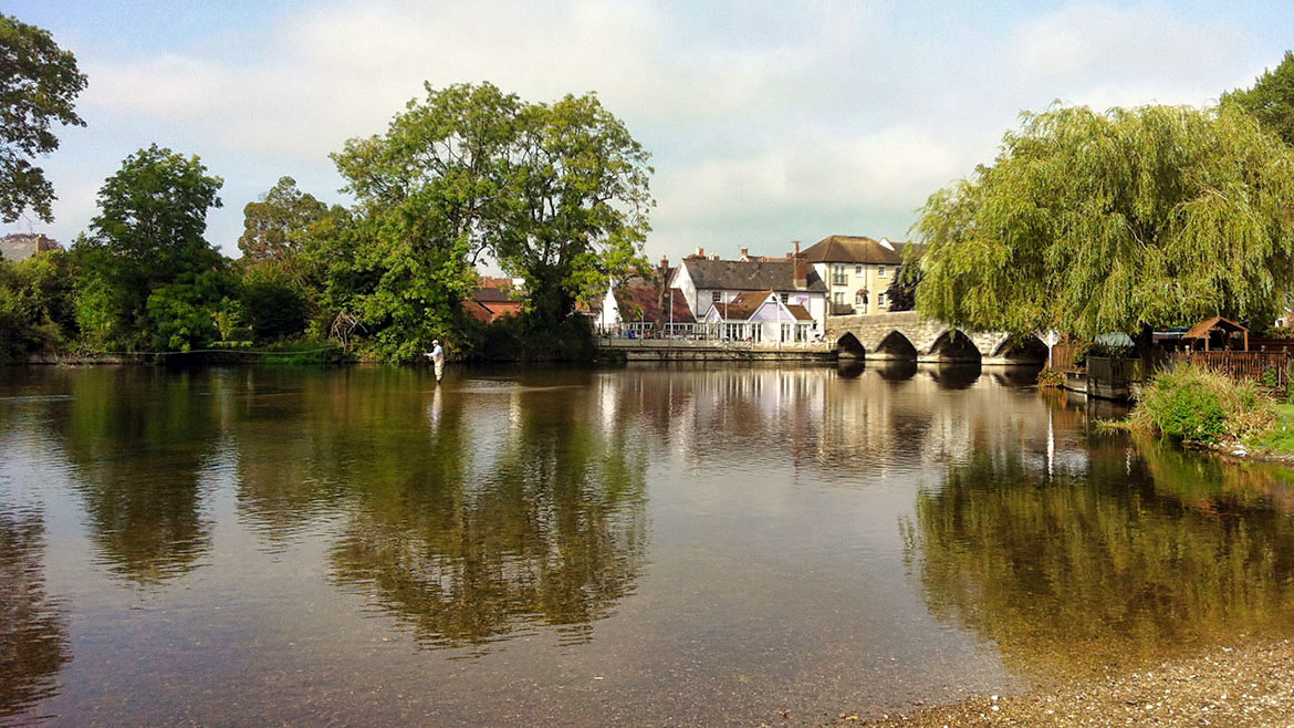 A view of Fordingbridge including the George on the opposite side of the river